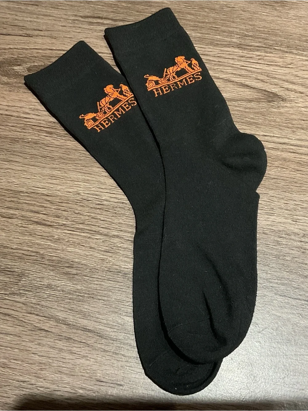 Hermes Black Socks with Orange Logo OS